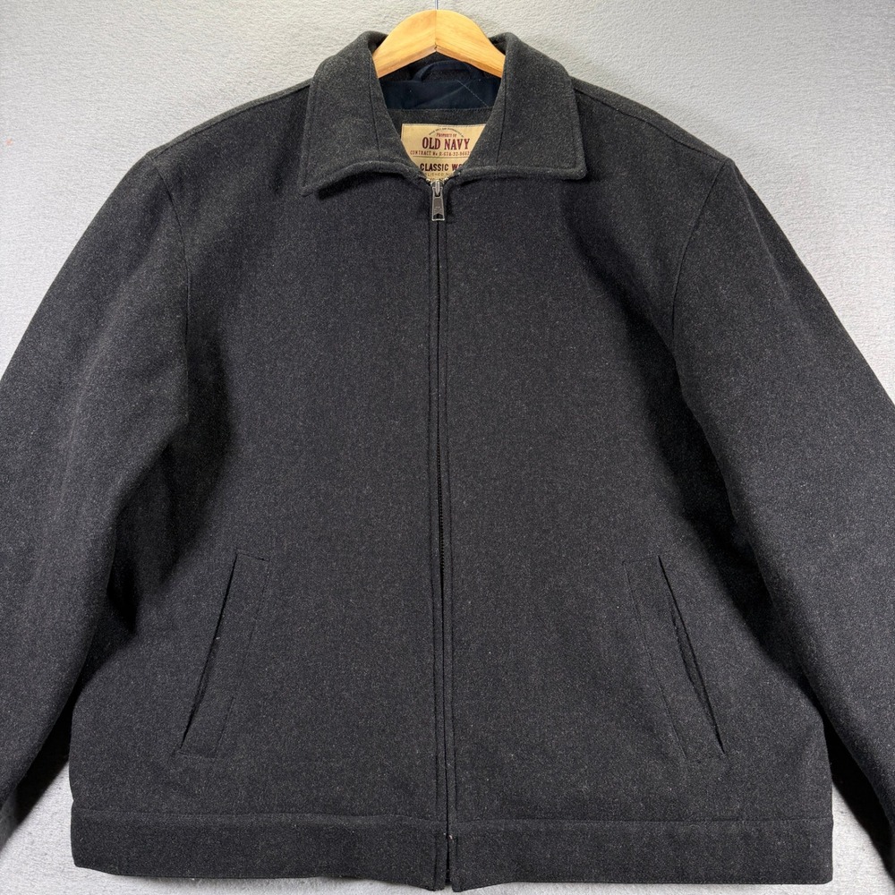 Vintage Old Navy Classic Wool Blend Bomber Jacket Men's XL Charcoal Gray Quilted